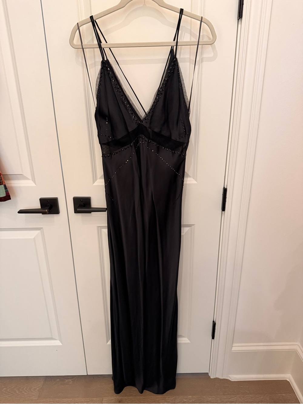 Zara Black Satin Slip Dress with studs
